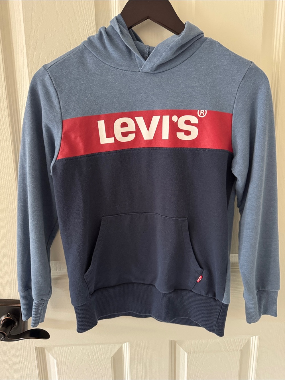 Levi's Blue Two-Tone Hoodie with Red Logo Band